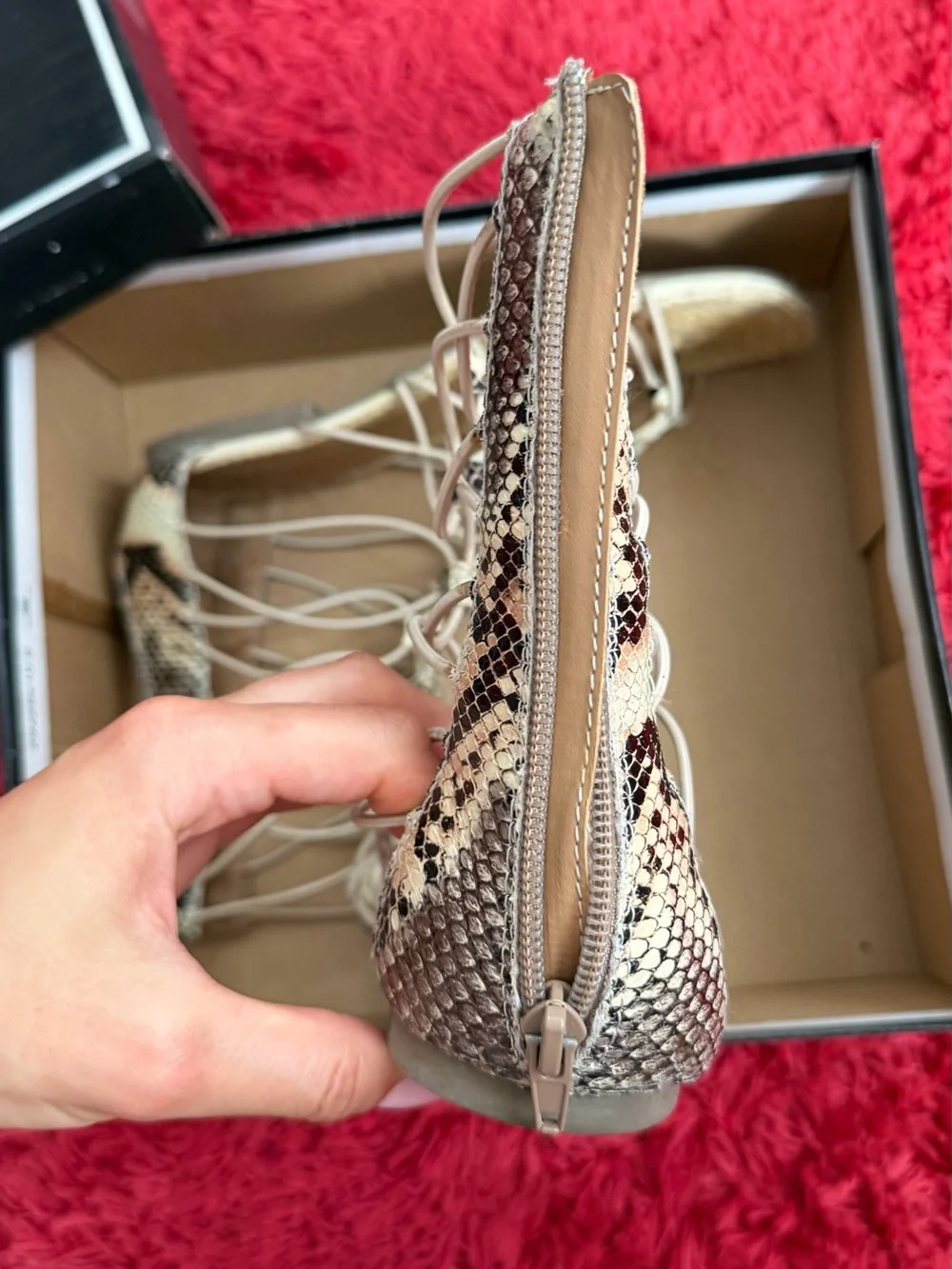 MIA Beige Snake-Print Lace-Up Espadrille Sandals
